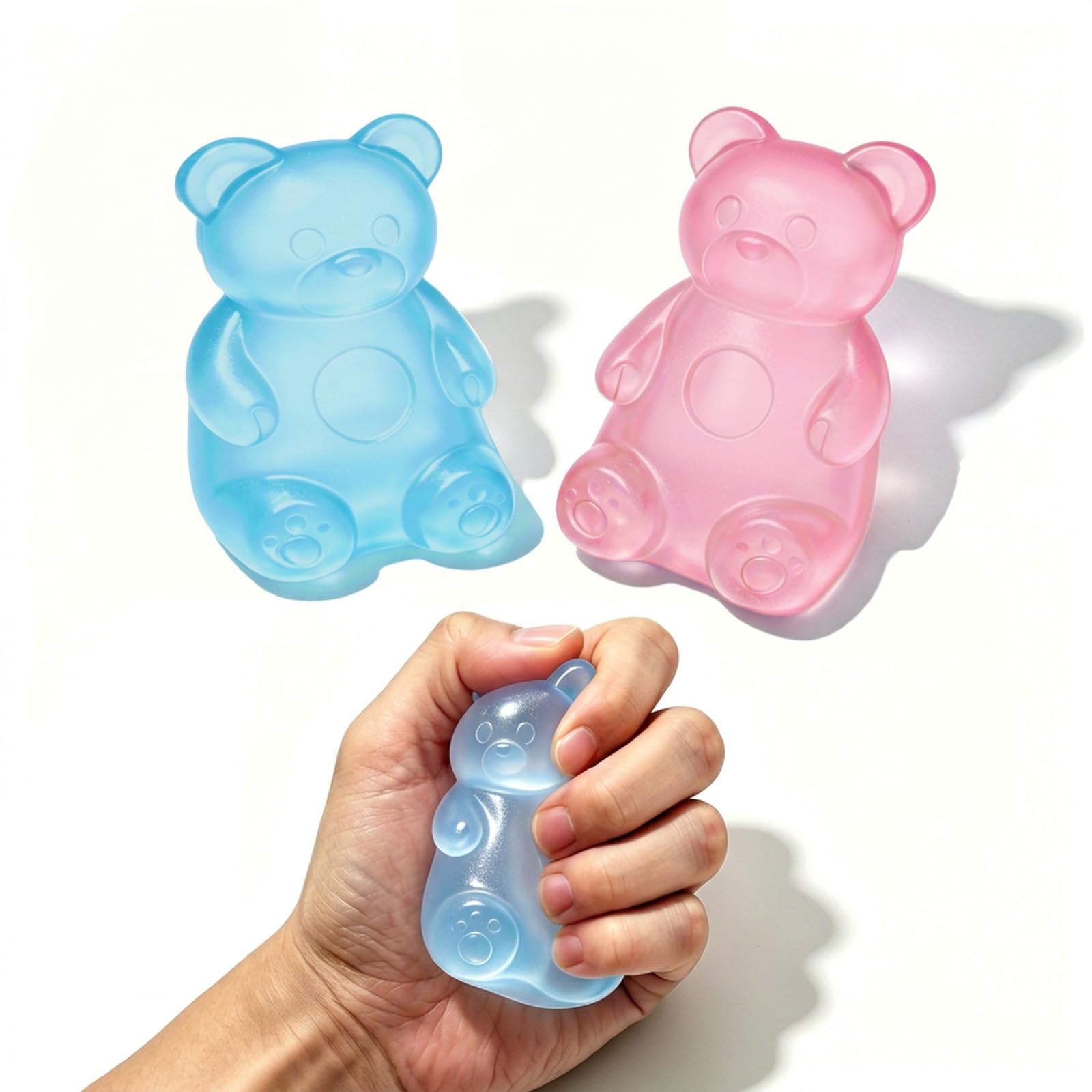 2 PCS Gummy Bear Squishy, Two Piece Set in Blue and Pink Colours, Gumdrop Squishy Design