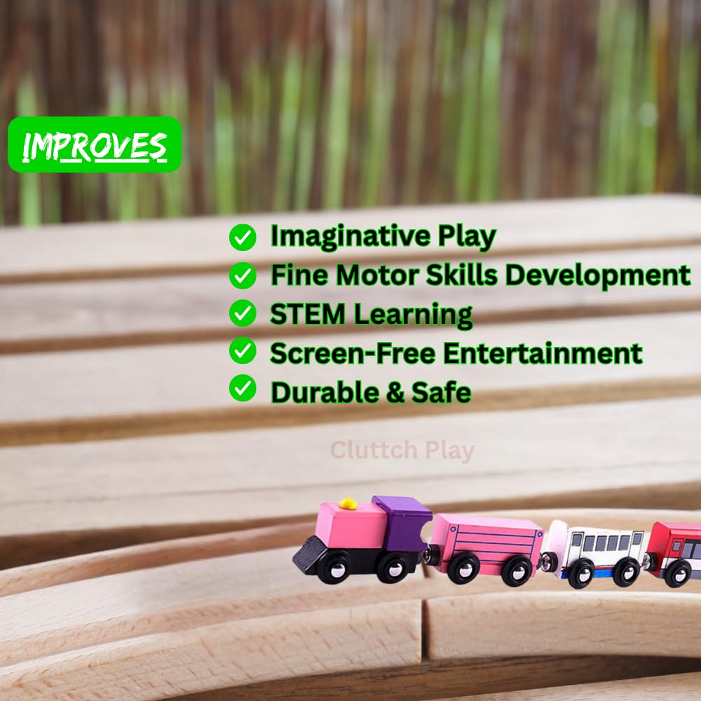 Wooden Toy Train Carriage Set of 4 Pieces | Magnetic Connectable Train Cars for Kids | Engine & Coach Set for Toddlers | Montessori Toy Gift (Model 5 Goods) 3