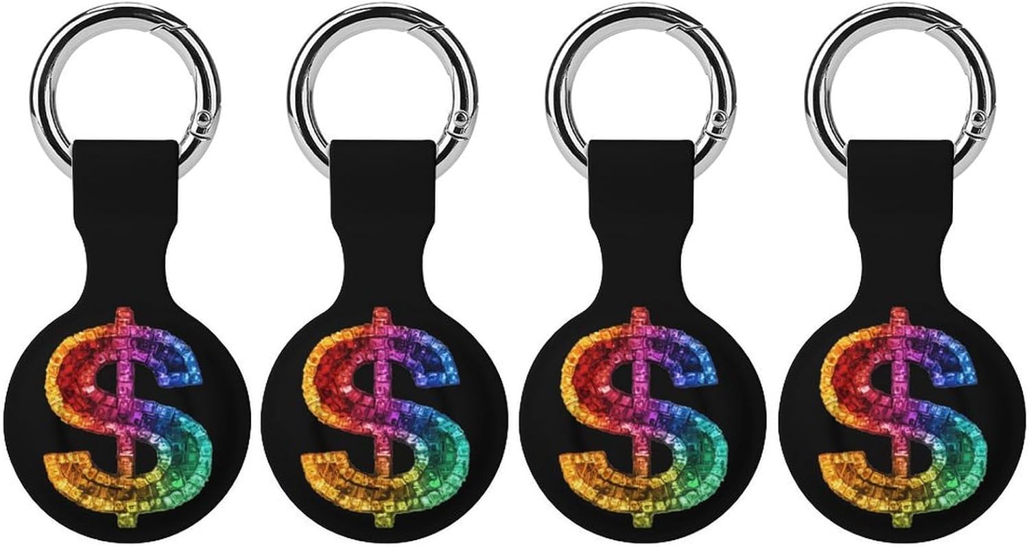 Rainbow Dollar Sign Funny Cover Compatible with AirTag Case Protector GPS Tracker Holder with Keychain