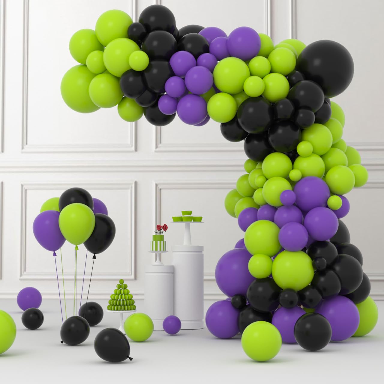 Lime Green Purple Black Balloon Garland Kit, 122PCS Black Purple Fruit Green Party Balloons for Birthday Video Game Anniversary Wedding Engagement