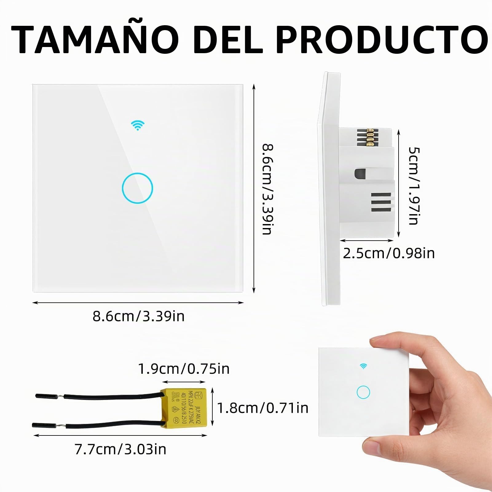 Interruptor Inteligente WIFI Interruptor Tactil luz pared 1 Gang Interruptor Pared WIFI Compatible con Alexa,Tuya y Smart Life Smart, Interruptor Lampara Smart Interruptor Lampara Pared Tactil Vidrio
