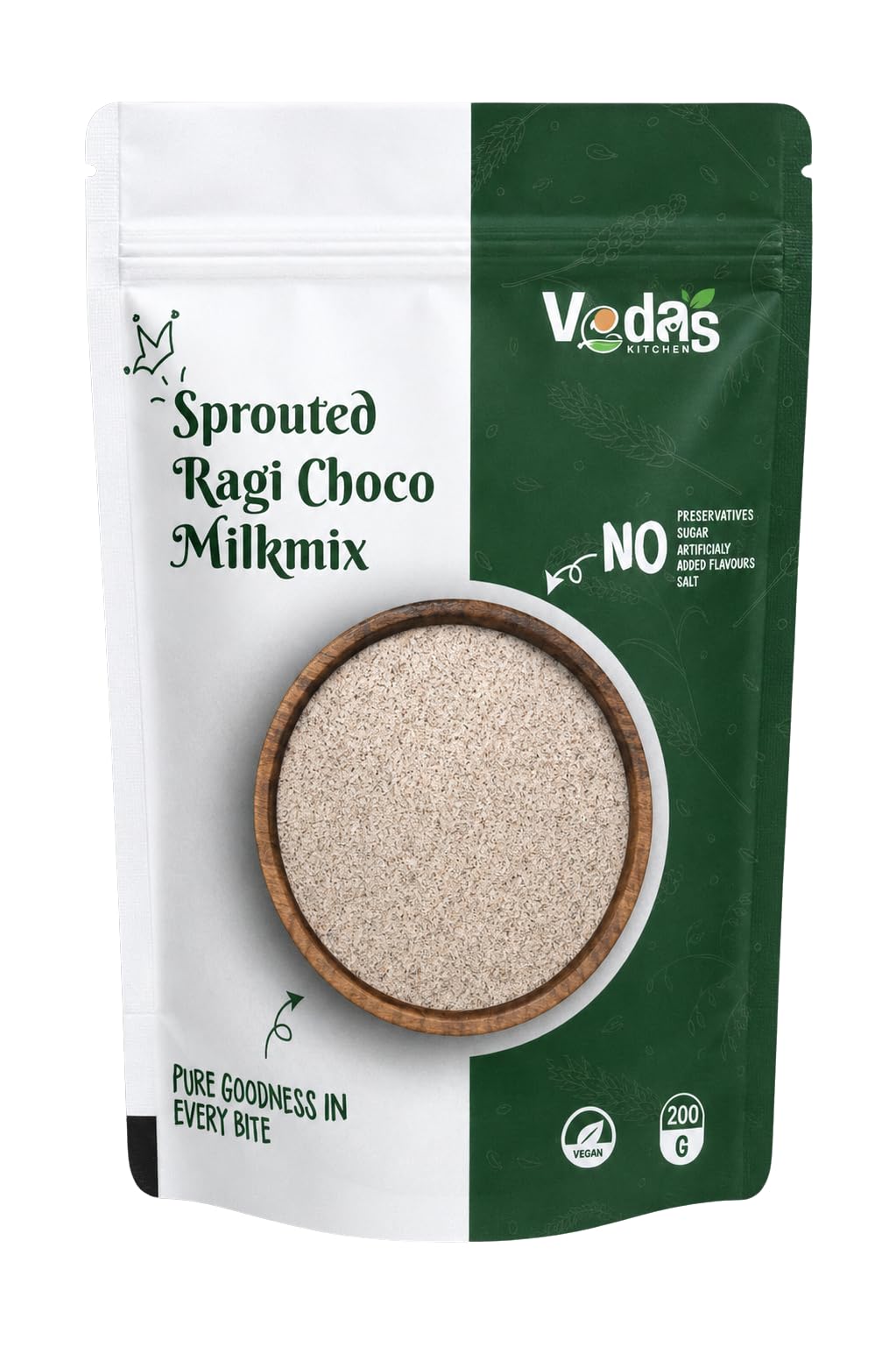 VEDAS KITCHEN Instant Sprouted Ragi Choco Milk Mix Powder with Unsweetened Cocoa Jaggery Powder Pack of 1 Calcium Rich Drink Clean Ingredients Pure Vegetarian 200g-image-19