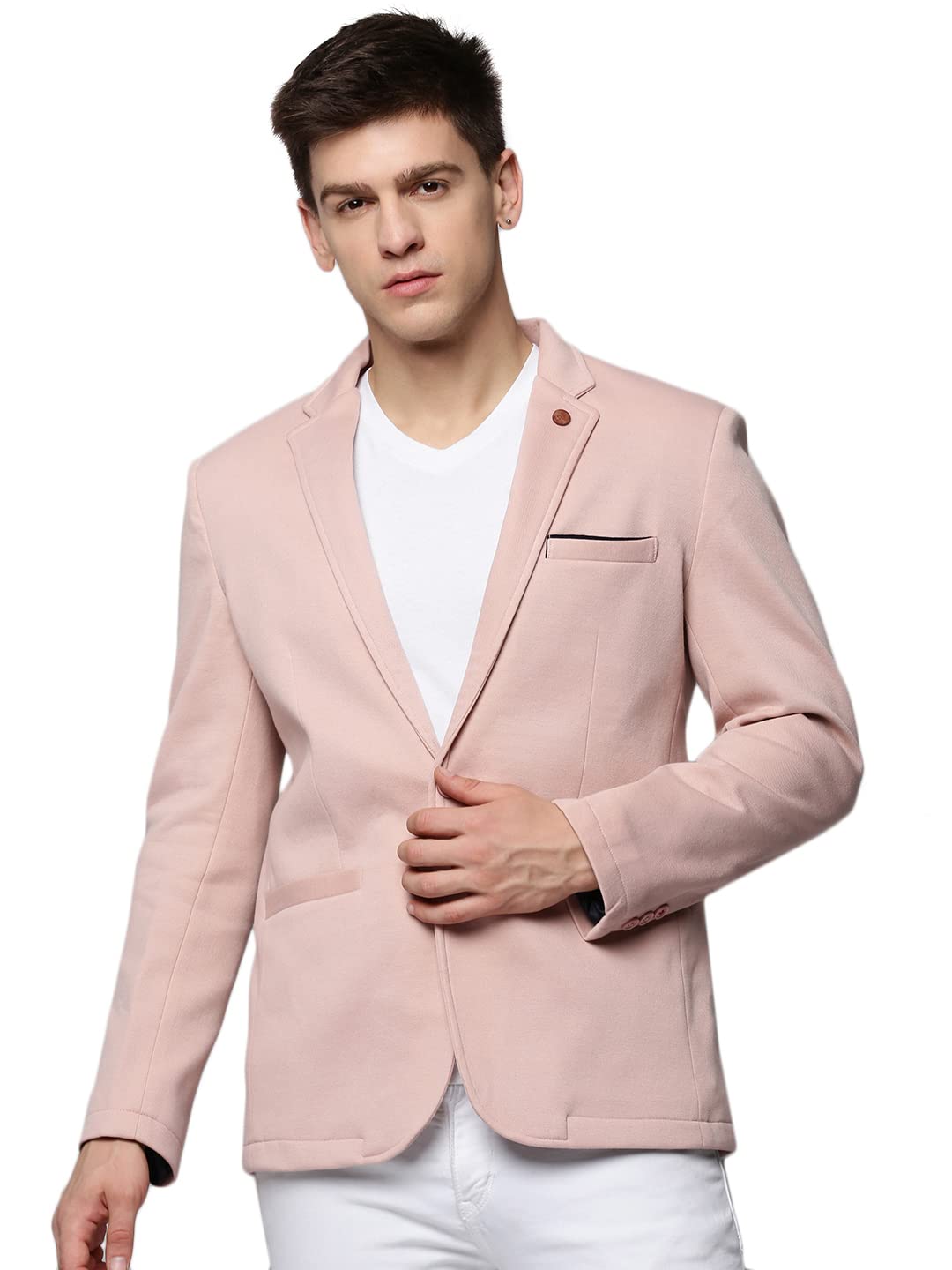 showoffff Men Solid Front-Open Casual Blazer | Notched Lapel Full Sleeves Cotton Blazer for Mens | Slim Fit Regular Length Blazer for Men's | Pink-4XL-picture-10