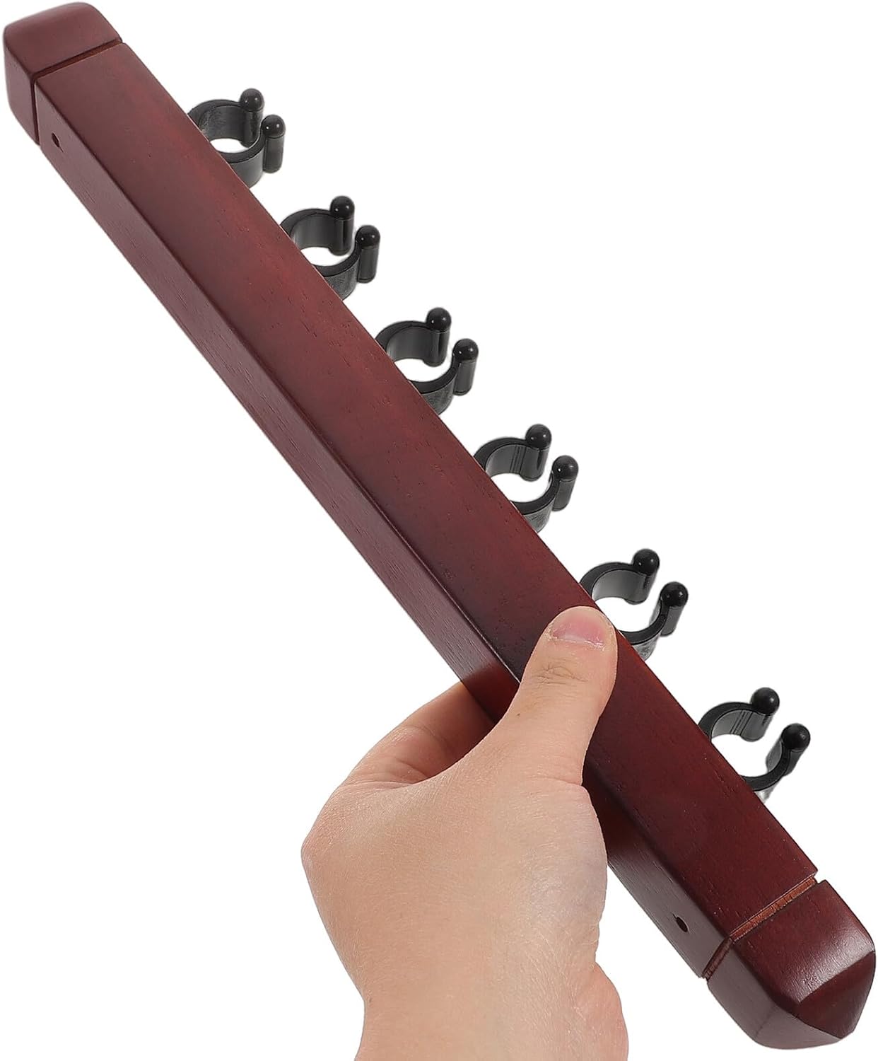2 Sets 6-slot Wooden Billiard Cue Rack Wall Mount Pool Stick Holder with Wine Red Finish for Game Room Pool Stick Storage and Snooker Cue Organization