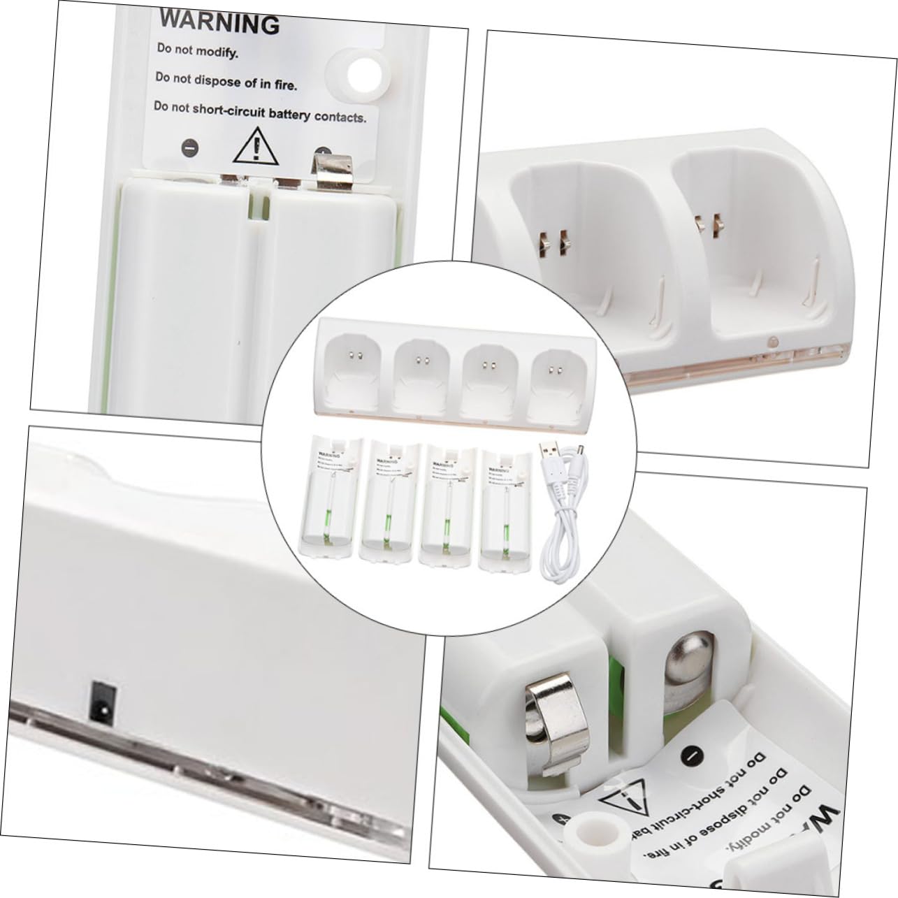 Caricabatterie USB a 4 Slot per Batterie, Bianco Plastico
