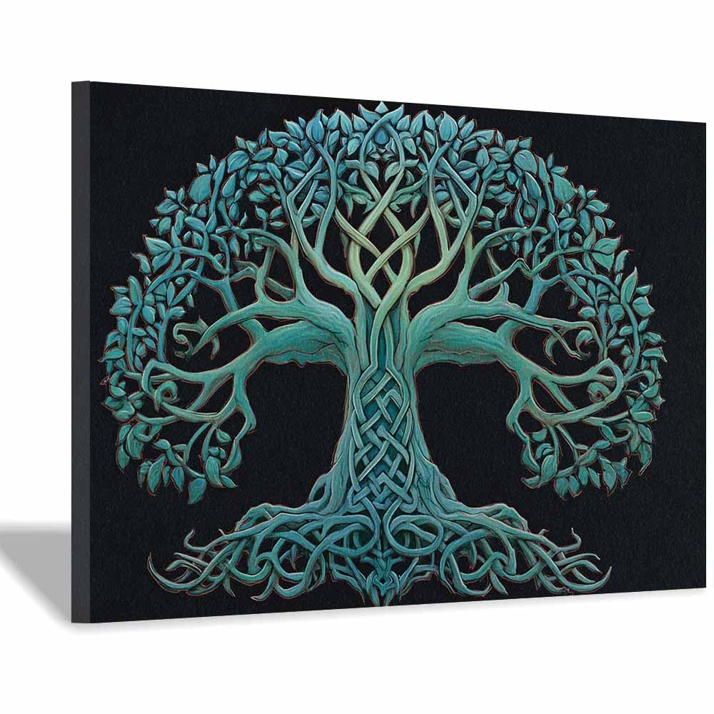 ZAMAEIU Tree of Life Painting Abstract Entwined Tree Panoramic Canvas Prints Pictures for Living Room Bedroom Home Office Wall Decoration(green)-70x100cm Framed