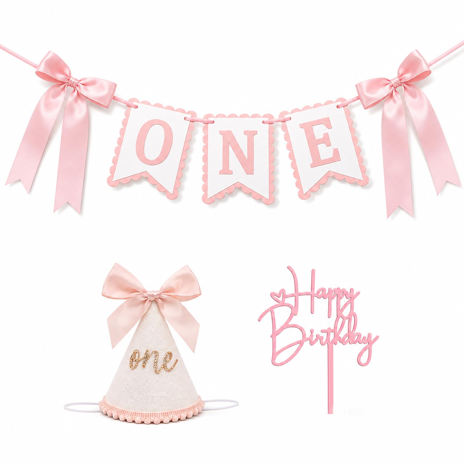 1st Birthday Hat with Cute Banner–First Birthday Party Decoration for Girls
