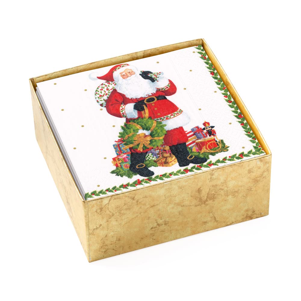 Serviettes en papier cocktail Caspari Jolly St. Nick - Lot de 40 pour fêtes