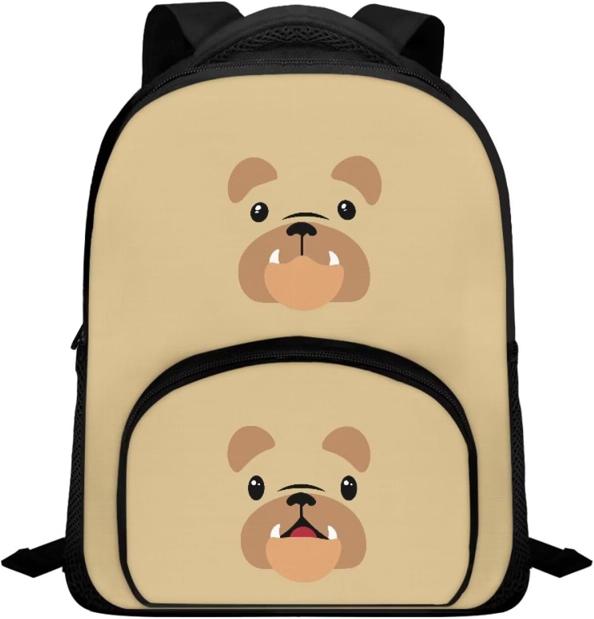 Dog Minimalist Print Brown Lightweight Kids Backpack for Ages 6-8, 12x9.8x5.5 Inch Bag with Front Pocket, Adjustable Straps, Side Mesh Pockets, Children Learn Supplies & Birthday Gifts