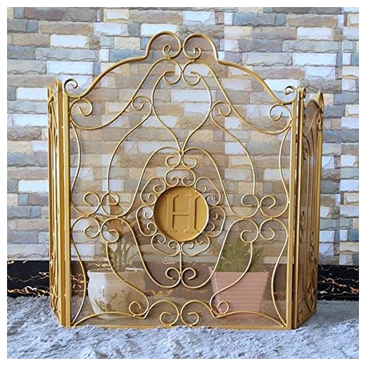 Funkenschutzgitter 3-panel guld tung öppen spis - inomhus utomhus metall dekor mesh radioskydd skydd fast säker bevis-eld plats staket, höjd 80 cm/31,5 tum (färg: Guld)