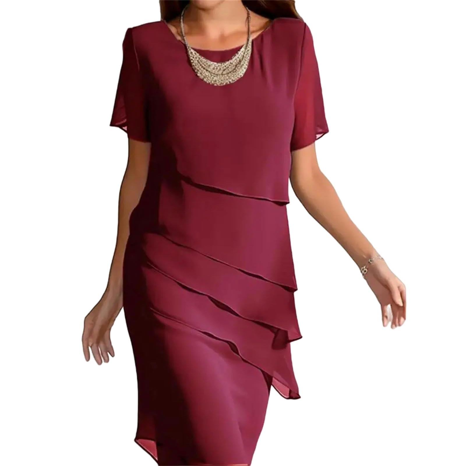 Vestito Vestito con Abito Midi A Strato per Donne Abiti da Sera Pieghettati per Feste per Vacanza