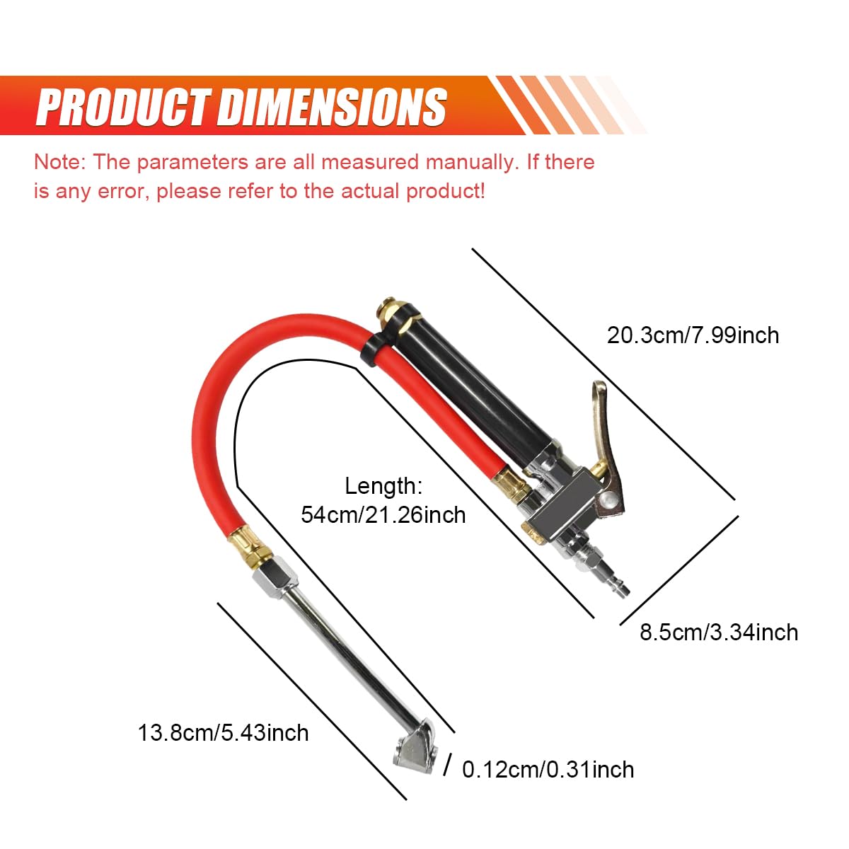 10-120 PSI Heavy Duty Gonfiatore per pneumatici con manometro, include mandrino ad aria a doppia testa, strumento a 4 vie, nucleo valvola, tappi valvola stelo, attacchi compressore d'aria per