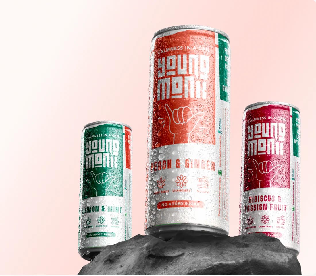 YOUNG MONK Calmness Drink COMBO PACK OF 6 - Peach & Ginger, Lemon & Mint, Hibiscus Passion Fruit Flavour | Ready to Drink & Refreshing | Zero Added Sugar | Essential Herbs and Monk Fruit | Guilt Free Beverage for Home, Office & Travel (2 Units Each)-image-24