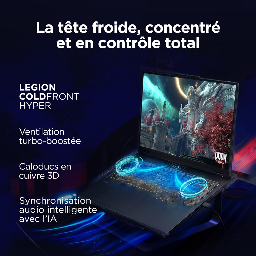 Lenovo Legion Pro 5 16IAX10H - Ordinateur Portable Gaming 16'' OLED WQXGA 165Hz (Intel Ultra 7 255HX, RAM 32Go, SSD 1To, NVIDIA RTX 5070 8GB, Windows 11) Clavier rétroéclairé en Blanc AZERTY - Noir