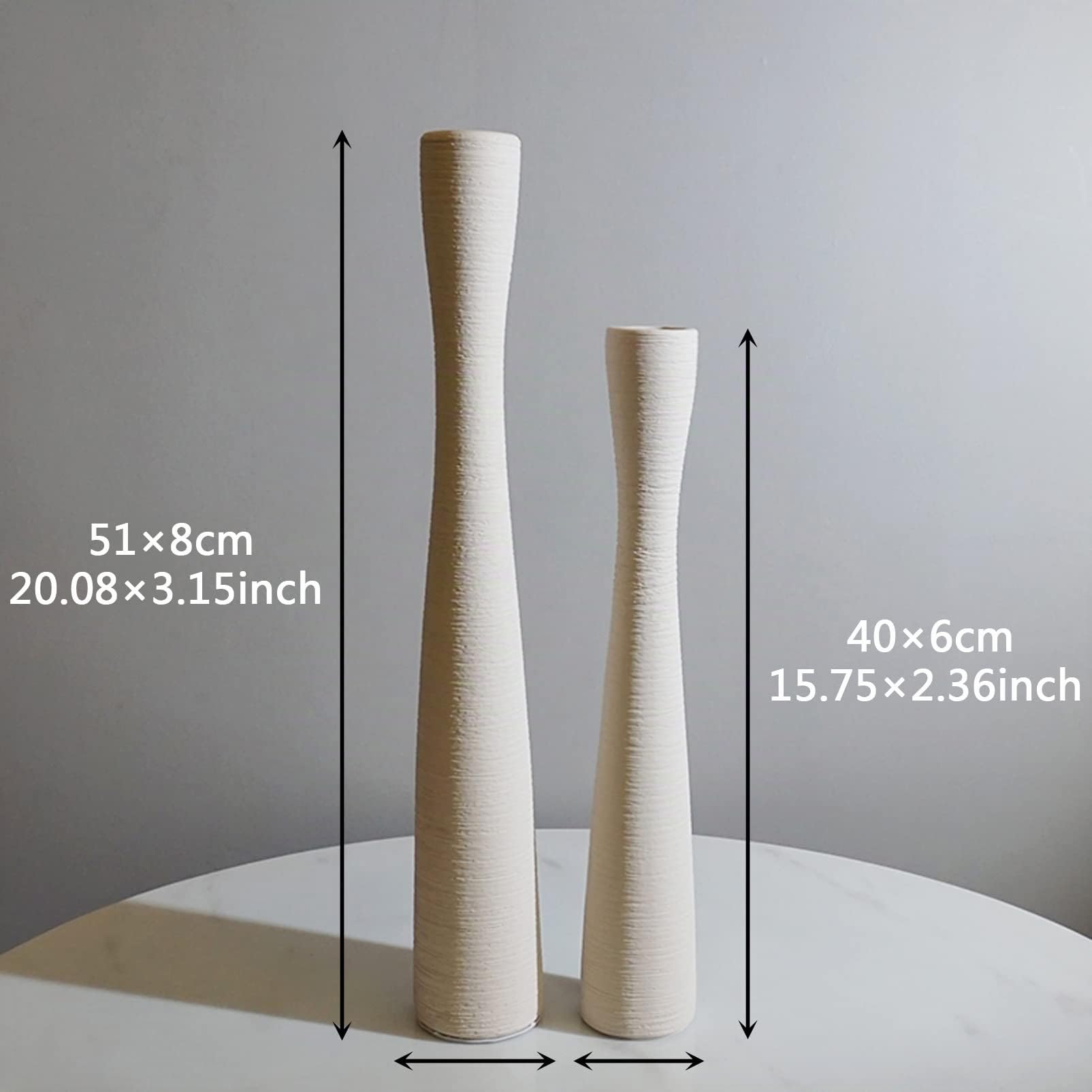 Cutfouwe Jarrón de Suelo Estrecho de 50 cm de Alto para Hierba de Pampas, jarrón Decorativo de cerámica Blanco Mate, jarrones Hechos a Mano para Ramas, Flores secas o Flores de Tallo Largo