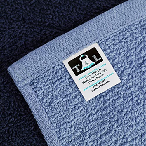 Image of Towel and Linen Mart 100% Cotton - Wash Cloth Set - Flannel Face Cloths, Highly Absorbent and Soft Feel Fingertip Towels (Navy, White & Sky Blue, Pack of 12)