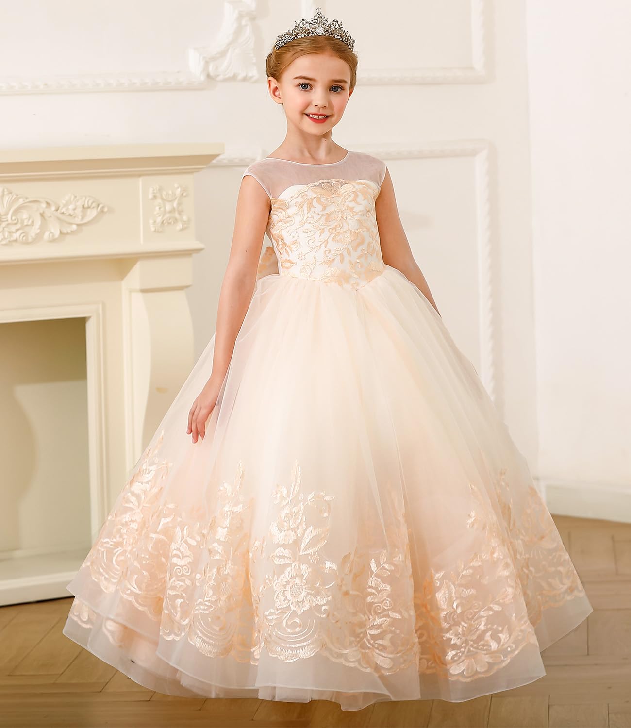 PLWEDDING apliques de encaje de fantasía vestido de niña de flores vestido de novia niñas princesa vestido de bola de tul