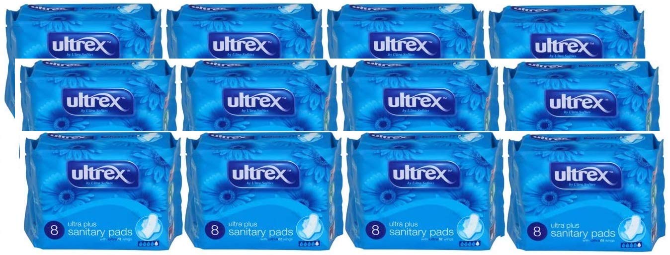 12 X PACKS ULTREX ULTRA PLUS SANITARY PADS WITH WINGS