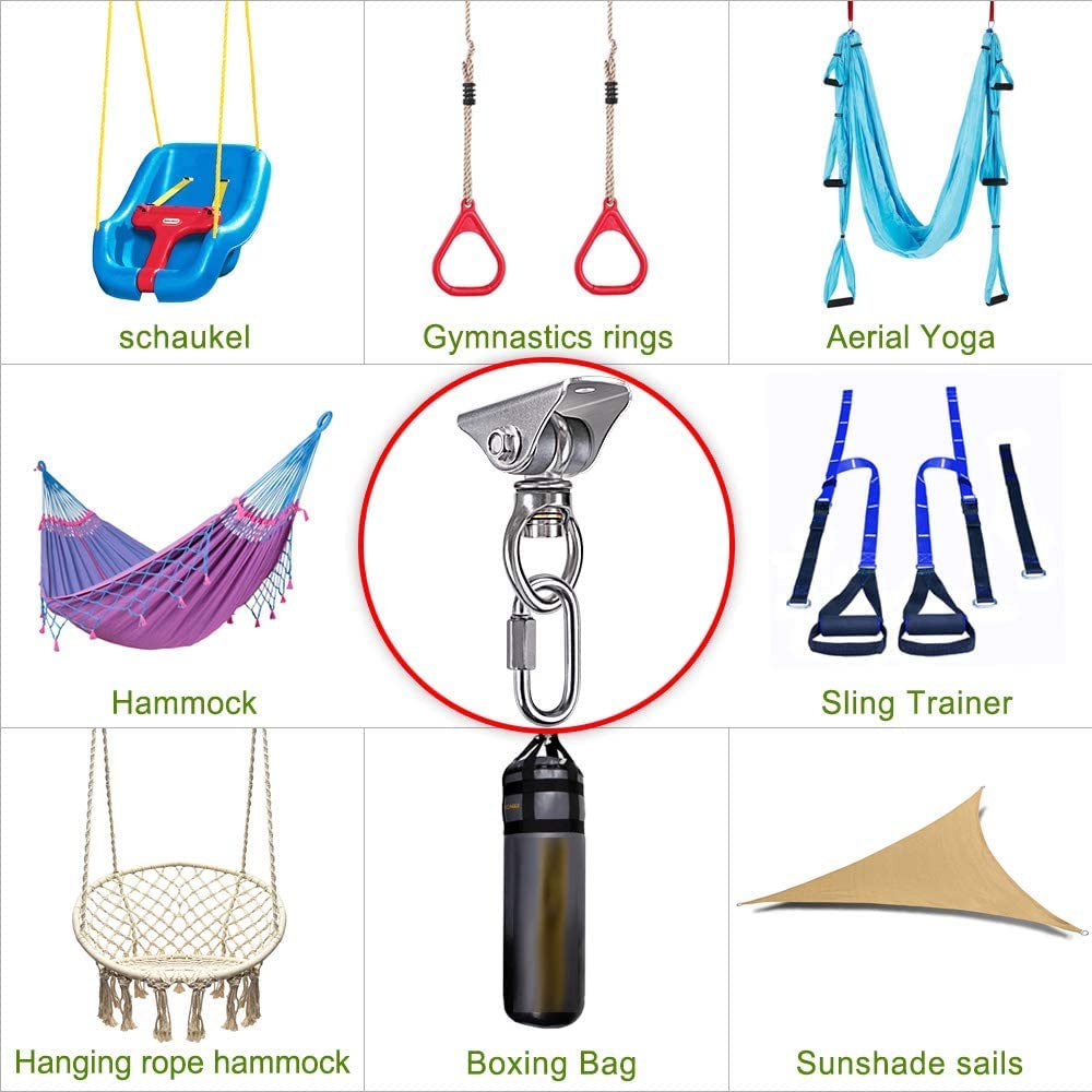 Benelabel Fixation Balancoire Plafond, Crochet Plafond Lourds Acier Inoxydable Vis Pivotante 360 Kit de Suspension for Yoga Rope/Aerial Hoop/Wood/Concrete Suspension Kit, 1600lbs