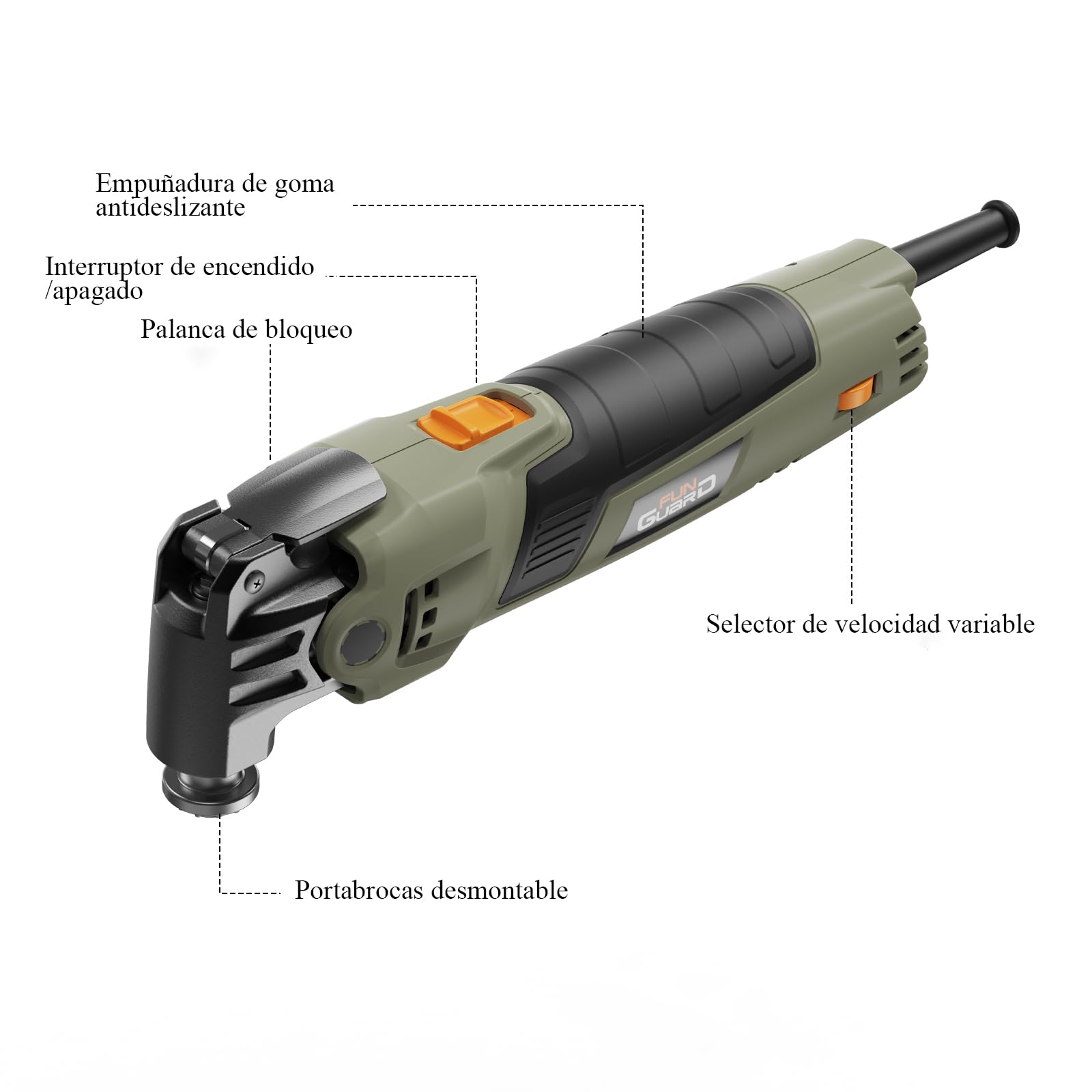 Multiherramienta Oscilante 400W,6 Velocidades,38 Accesorios | Herramientas Oscilantes, 15000-22000RPM, Ángulo de Oscilación 4.5°, para Cortar, Lijar, Raspar, Serrar