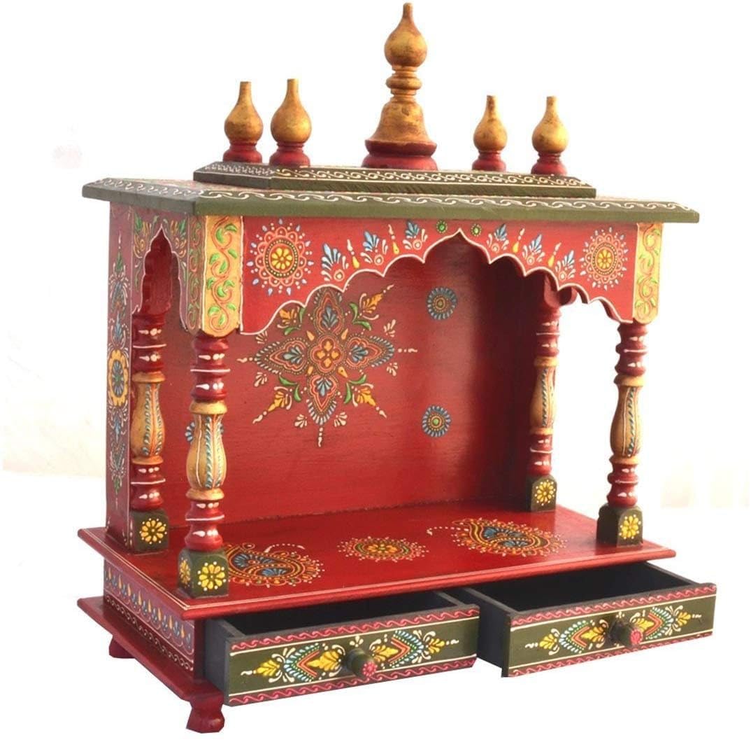 Pooja ghar fait à la main en bois sculpté de style Rajisthani