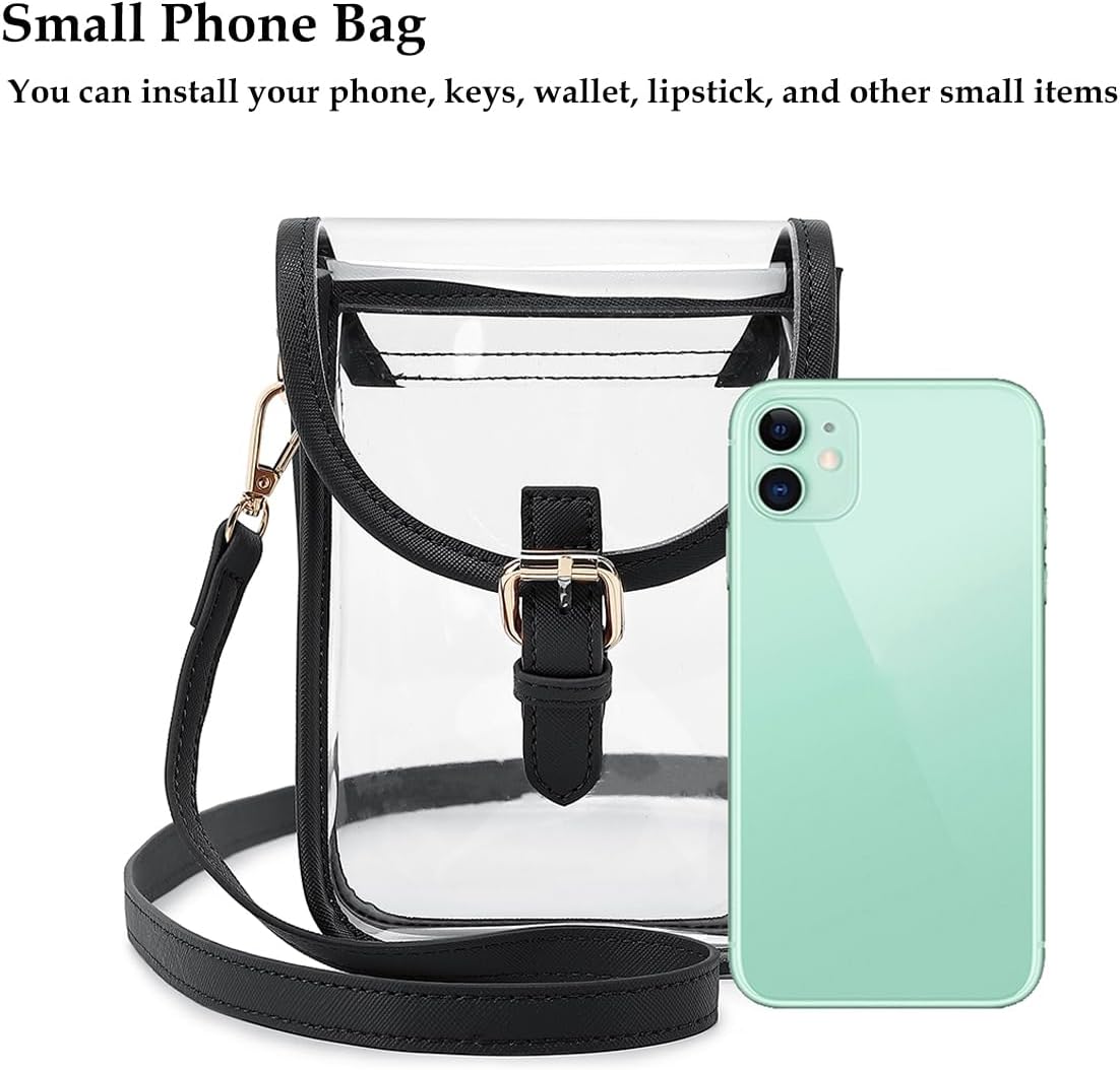FAIME Small Clear Bag Stadium Approved, Clear Crossbody Cell Phone Purses Bag with Adjustable Strap for Concerts