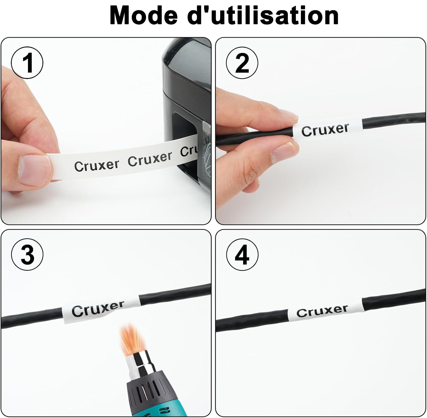 Cruxer Lot de 8 Ruban compatible P-Touch HSE-231 11,7 mm Noir sur Blanc