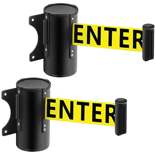 Landical 2 correas de barrera retráctiles de montaje en pared fijo para no entrar, correa de seguridad con sistema de frenado, botón de bloqueo para