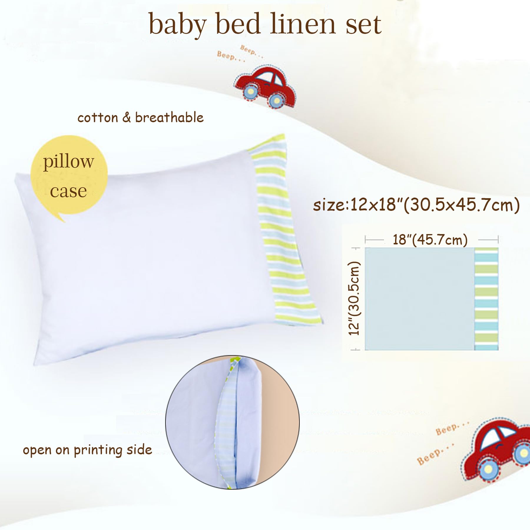 Parure de lit 2 pièces pour berceau de bébé, 100 % popeline de coton, housse de couette de 100 x 122 cm et taie d'oreiller de 30,5 x 45,7 cm, broderie douce pour bébé