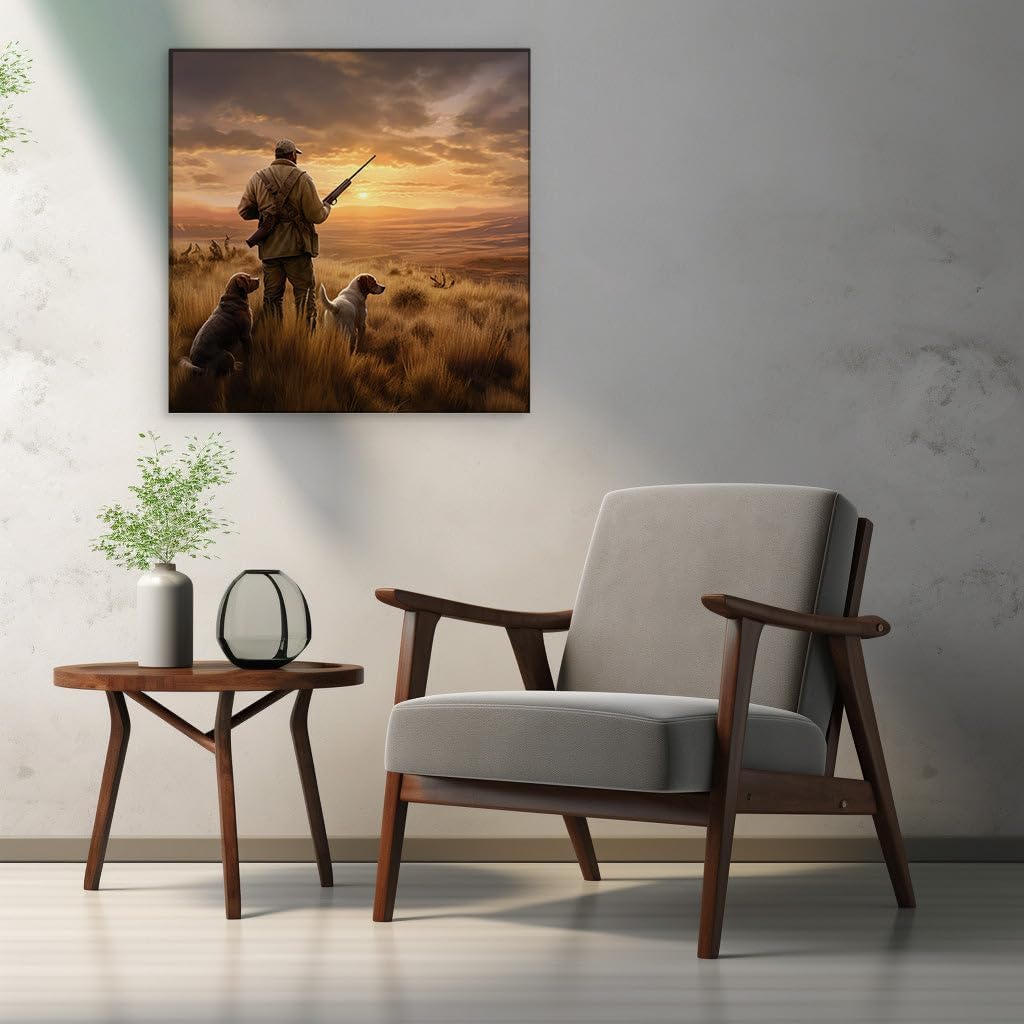 Canvas for Living room. Twilight Vigil The Silent Guardian of the Meadows and His Loyal Companions, 27 x 18 inch Canvas Wall Art - Surrealistic Visions - Modern Home Decor - 69x46 cm (27x18 inch)