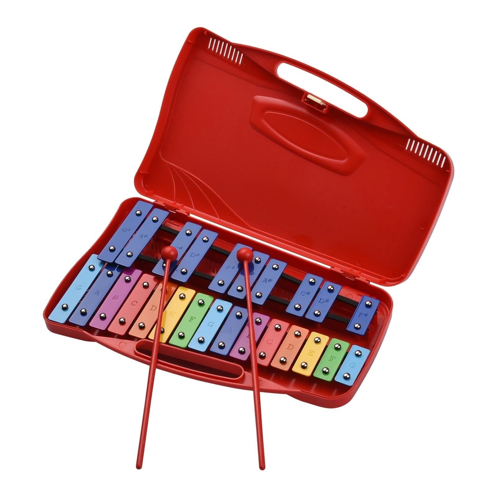Xilofono Glockenspiel 25 Note Glockenspiel Xilofono Bussare A Mano Xilofono Percussioni Con Custodia 2 Bacchette(Red)