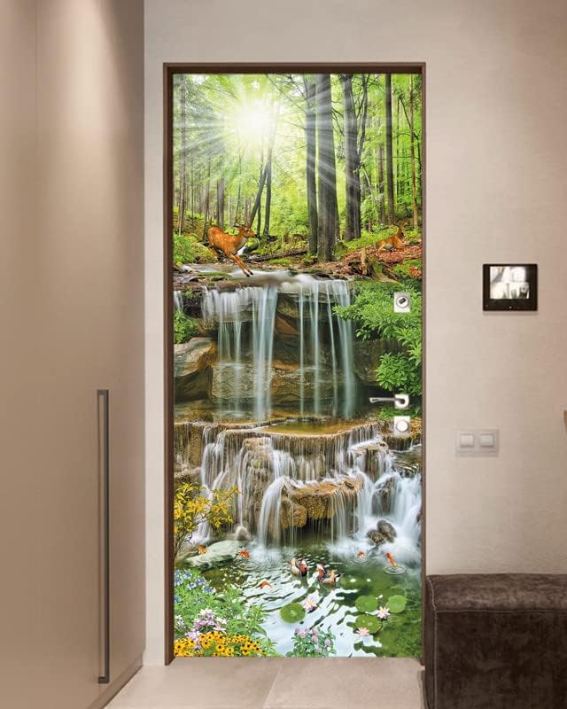 Miniatura 3 de FLFK Adhesivo para puerta  Papel tapiz para puerta de paisajes autoadhesivos, removible, 30.3 pulgadas de ancho x 78.7 pulgadas de largo, juego de 2