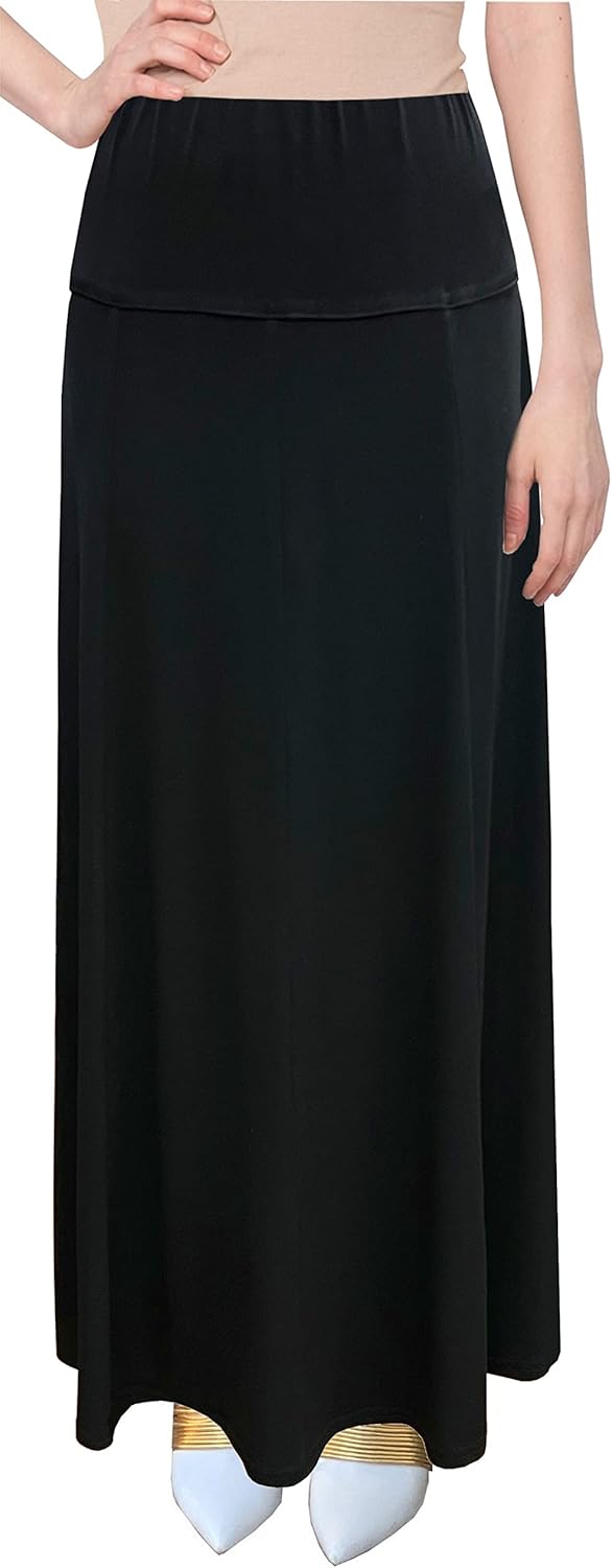 Baby'O Women's Stretch Knit Fit and Flare A-Line 37" Maxi Length Skirt - Made in USA - Image 2