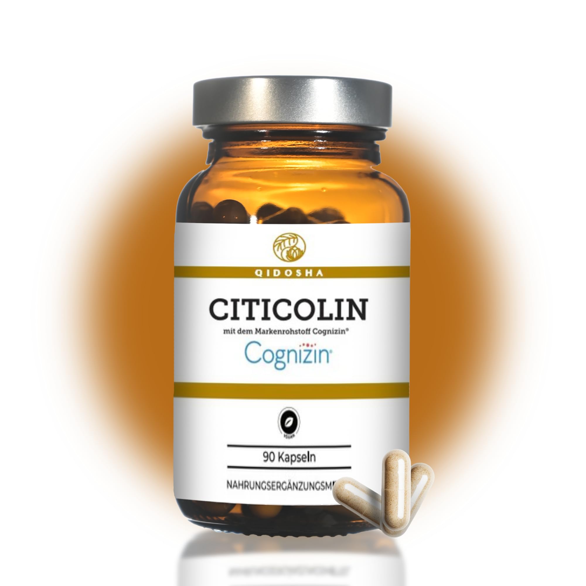 QIDOSHA® Citicolin mit dem Markenrohstoff Cognizin®, 500mg Citicolin je Kapsel, 90 Kapseln im Apothekrglas, jede Charge laborgeprüft, deutsche Fertigung