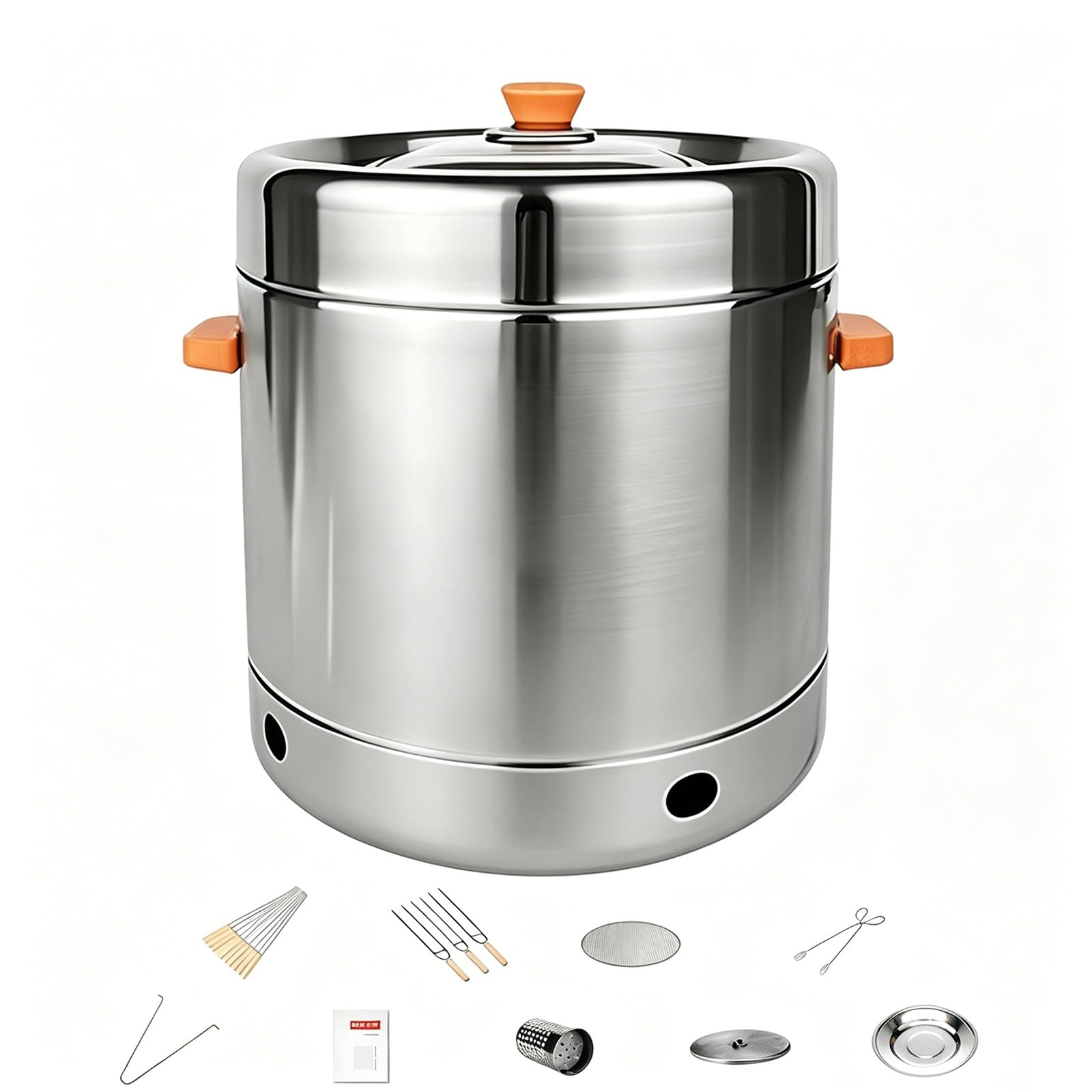 Affumicatore Compatto, Barbecue Portatile Smontabile, con Manico in Legno Coperchio in Vetro, Acciaio Inox Alimentare 304 da Esterno Giardino Campeggio