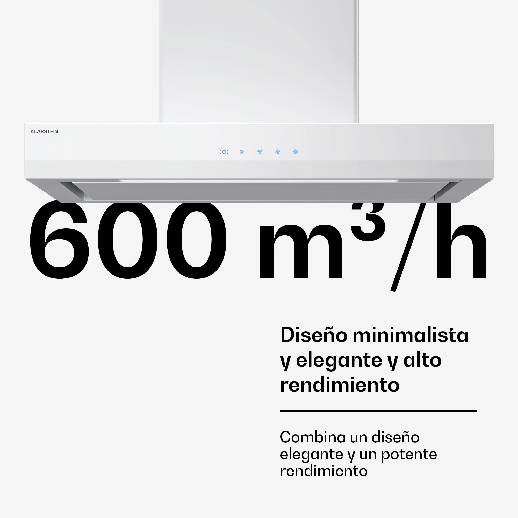 Klarstein Velaire Campana Extractora 60 cm - 600 m³/h, Eficiencia A++, LED, Táctil, Filtro Carbón, 3 Velocidades, Silenciosa, Integrable, Campanas Extractoras Cocina 60 cm, Blanco