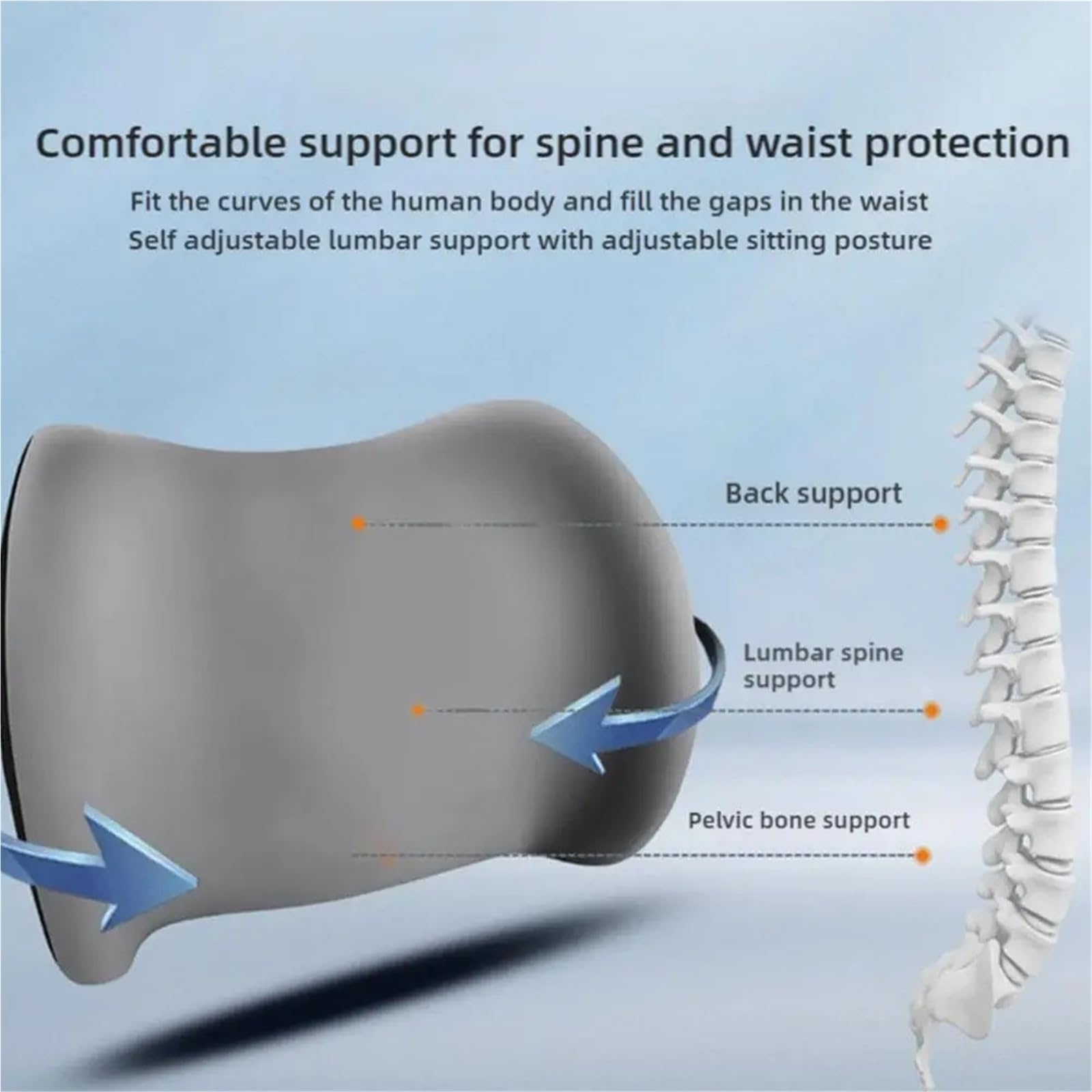 Cuscino ergonomico in memory foam, supporto lombare, regolabile, protezione per poggiatesta per seggiolino auto, sedia da ufficio, guida lunga (nero)