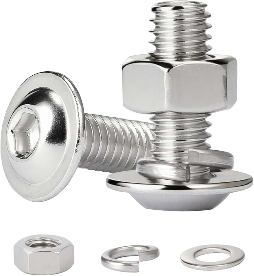 10 Piezas Tornillos Allen de Cabeza Redonda Plana M5x40 mm, Tornillos con Totalmente Roscados Acero Inoxidable A2 V2A, Juego de Tuercas Hexagonales y Arandelas