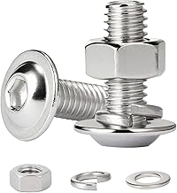 Pack of 10 M6 x 25 mm Socket Head Screws with Flange Stainless Steel A2 V2A, Screw Set with Nuts and Washers, Fully Threaded