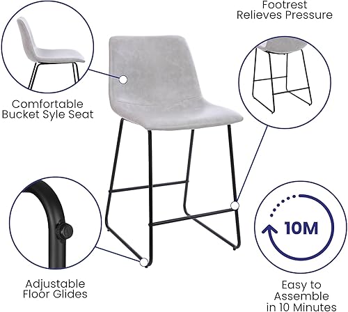 Miniatura 13 de Flash Furniture Reagan - Taburetes de bar LeatherSoft de 30 pulgadas con reposapiés, taburetes de barra de estilo moderno de mediados de siglo,