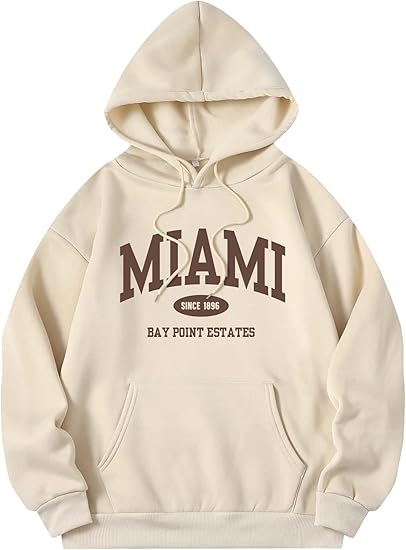 COZYEASE Women's Letter Graphic Print Hoodies Drop Shoulder Sweatshirt Vintage Long Sleeve Pullover Tops Apricot S