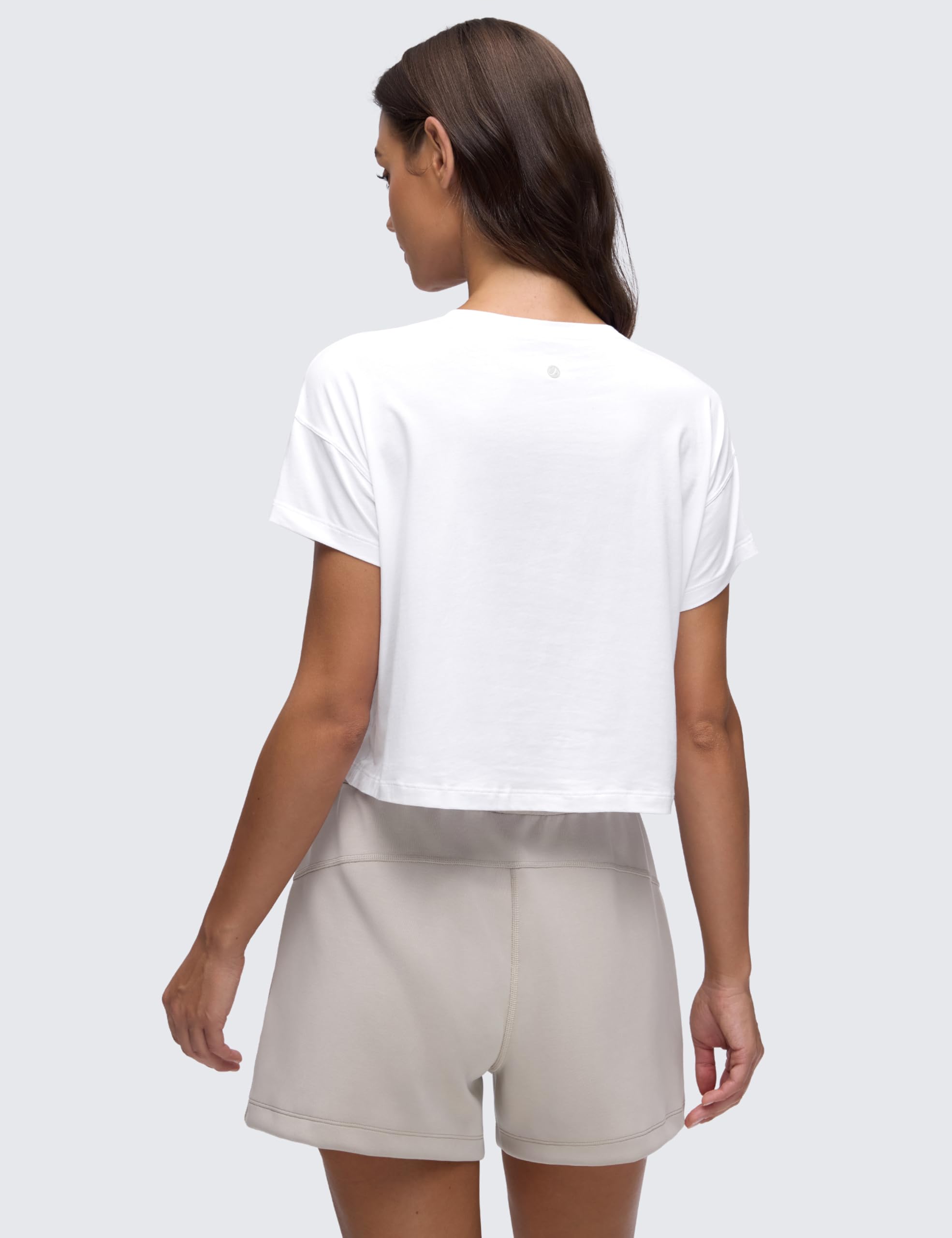 CRZ YOGA Women's Pima Cotton Workout Short Sleeve Shirts Loose Athletic Crop Tops Gym Casual Cropped T-Shirt — view 2