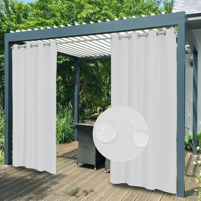 FicaRico Indoor Outdoor Curtains Premium Thick Waterproof Sun Blocking Privacy Curtains for Patio, Gazebo, Porch, Bedroom, Cabana, Fade Resistant, Customizable Sizes, 1 Panel, W104 xH84, White