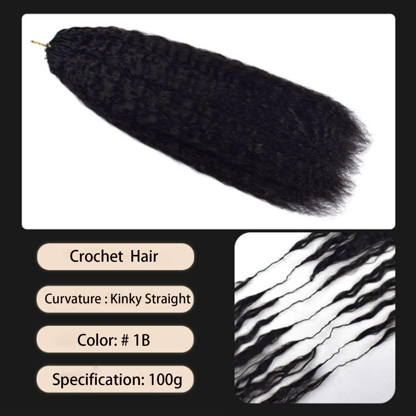 #1B Kinky Straight Feder Crochet Zopf Menschenhaar Extensions Knotless Vorgefertigte Crochet Jungfrau Zopf Haar Unsichtbare Zöpfe Haarbündel für schwarze Frauen 100G,18inch
