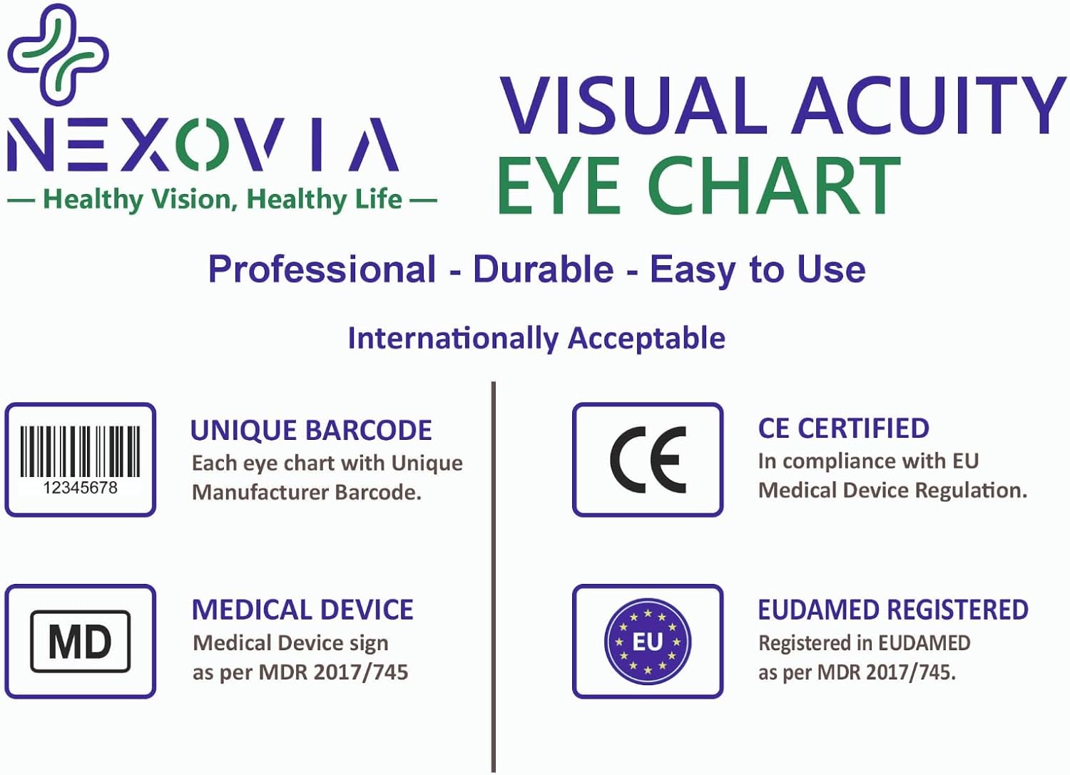Traditional Snellen Eye Chart 3M / 10FT | Vision Test Chart with Color Bars for Clinics
