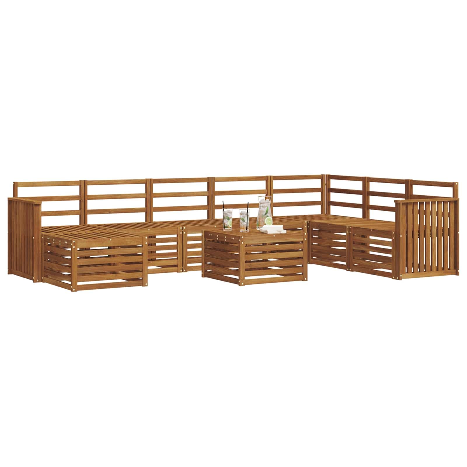 Conjunto de sofás de Exterior 9 pcs Madera de Acacia Natural con Mesa Modular y apoyabrazos, diseño Resistente para terraza jardín hogar