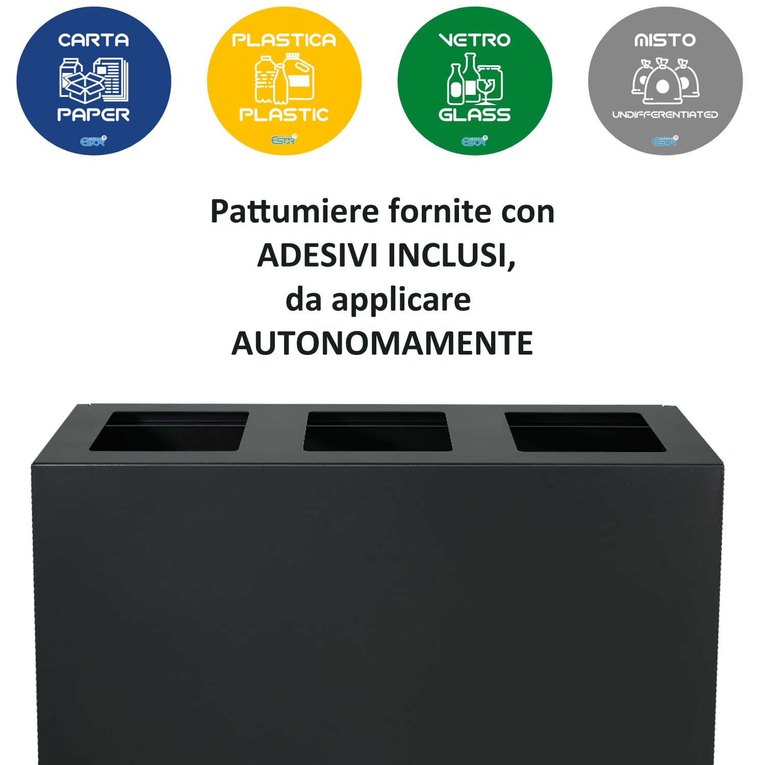 Contenitore raccolta differenziata in acciaio verniciato, Mobile pattumiera da esterno con 2 scomparti, capacità 120 litri, bidone resistente alle intemperie, L60 x P30 x H80 cm (ANTRACITE 7016)