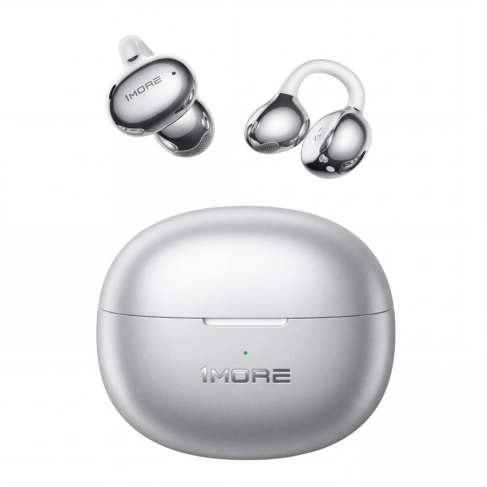 1MORE S20 Ultra Open-Ear Clip-On Earbuds, Wireless Bluetooth Headphones 40H | Ultra-Comfort for Running Workout, 11mm Drivers for Powerful Bass,Secure Fit,Hi-Res LDAC Audio,4-Mic Clear Calls,IPX54,Silver