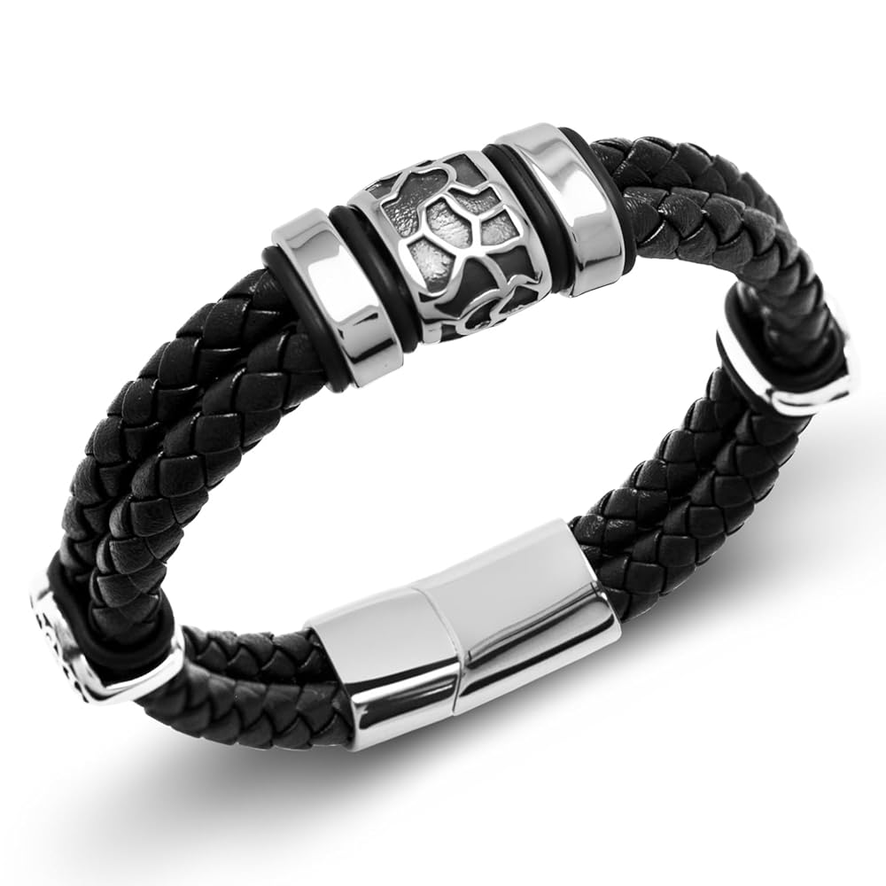 Amazon.com: AIZU Leather Bracelet for men - Black Braided