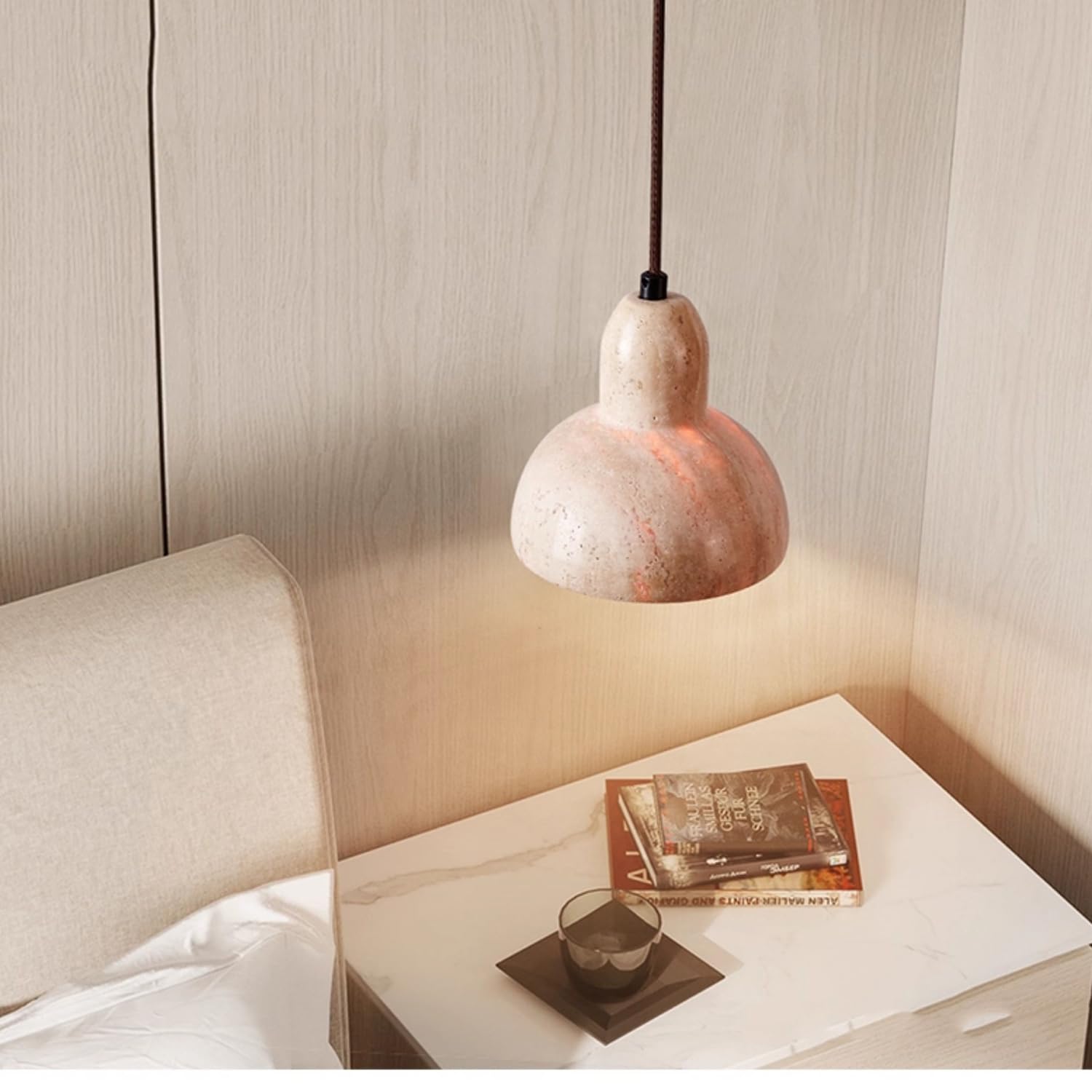 Lampadario semicircolare con luci sospese in travertino in stile cinese